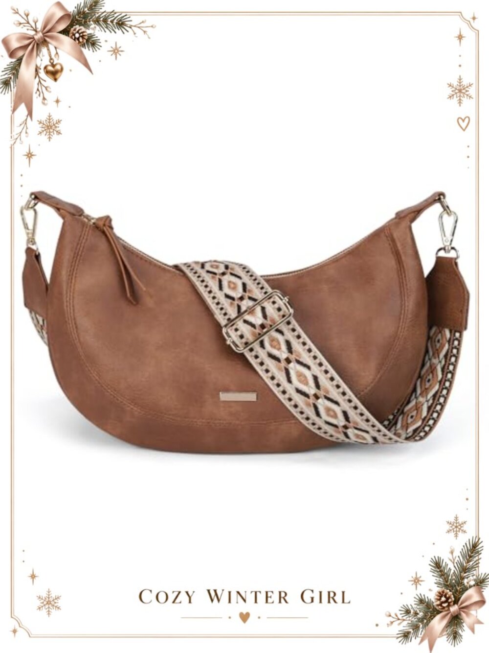 Faux Leather Crescent Hobo Crossbody Bag with Card Slots